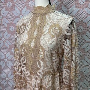 SUI by Anna Sui Lace Blouse Sheer Metallic Boho M